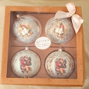 Vitbis Poland hand crafted glass ornaments 4" children & Santa.  New In Box.